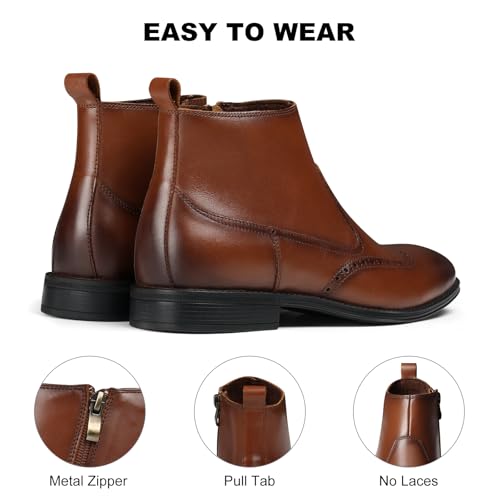 Hantatop Chelsea Boots Men, Genuine Leather Brogue Wingtip Mens Dress Boots with Side Zipper, Comfortable Stylish Slip On Chukka Ankle Boots, Casual Oxford Boots for Men (Brown, M US, Adult, Men, 11.5, Numeric, US Footwear Size System, Medium) by Hantatop - Used condition - Image 5