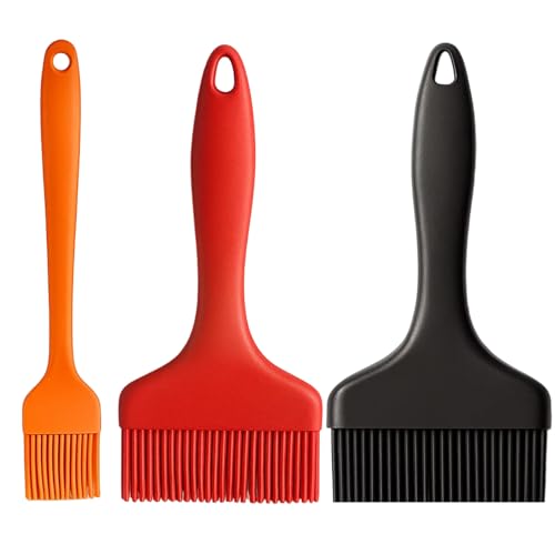 Backpinsel Silikon, 3 Stück Backpinsel Küche, Silikonpinsel für Kochen, Grillen und Backen, 7 cm und 9 cm Ölpinsel, Spülmaschinenfest