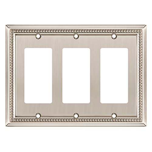 Image of Henne Bery Sunken Pearls Heavy Duty Decorative Wall Plate Switch Plate Outlet Cover (Triple Decorator, Satin Nickel)