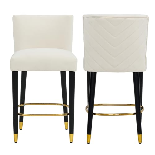 Merax Butaco tapizado en tela con estructura de madera 27" con respaldo y reposapiés dorado, set de 2, estilo moderno miniatura 4