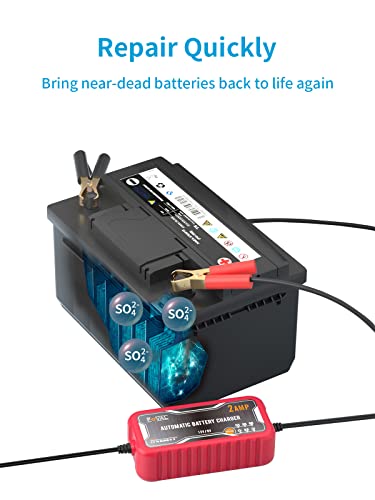 Foval 2-Amp Automatic Battery Charger, 6V And 12V Smart Car Battery Charger Maintainer, Trickle Charger And Battery Desulfator For Motorcycle, Atv, Boat, Lawn Mower And More #TOP4