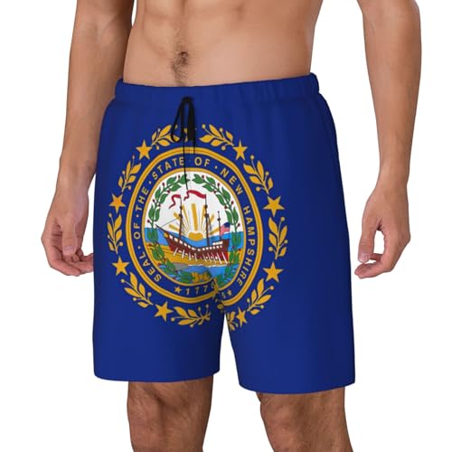 New Hampshire State Flag Built-in Compression Lining Men's Double Swim Trunks Shorts Beach Shorts with Two Pockets2