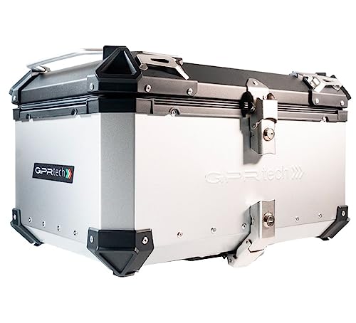 GPR Tech Top Case ALPI-Tech 45 LT kompatibel mit R 1250 GS 2019/2020 e4 Top Case ALPI-Tech 45 LT, Silberfarben mit spezieller Platte, Fassungsvermögen 45 Liter