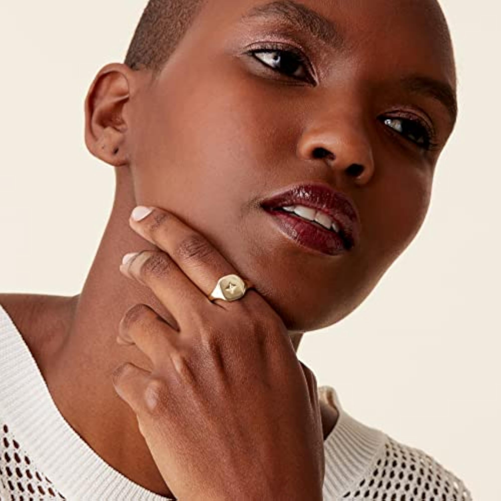 Women's 14K Gold Plated Engraved North Star Signet Ring
