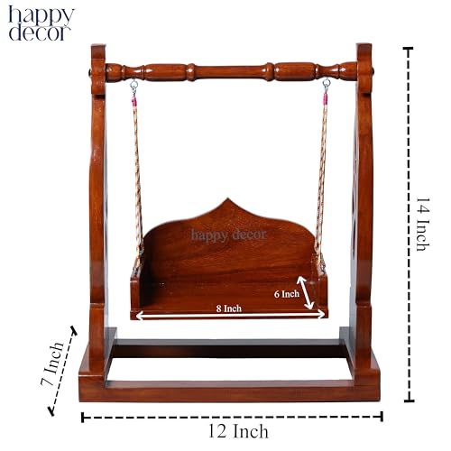 Image of Premium Polished Sheesham Wooden Laddu Gopal Jhula, Shri Krishna Swing Kanhaji, Thakurji, for Bal Gopal Idol, (Size:- 13 inchx12 inchx7 inch), Seat Size :- (8 inchx6 inch) 0 to 4 no Gopal ji (Mayur Aura Jhula)