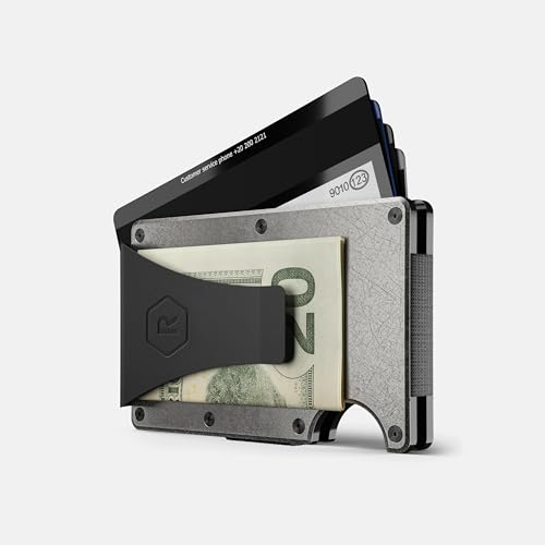 Image of Ridge Wallets - Slim Minimalist Front Pocket Wallet for Men, RFID Card Holder, Stonewashed Titanium, Hex Ridge