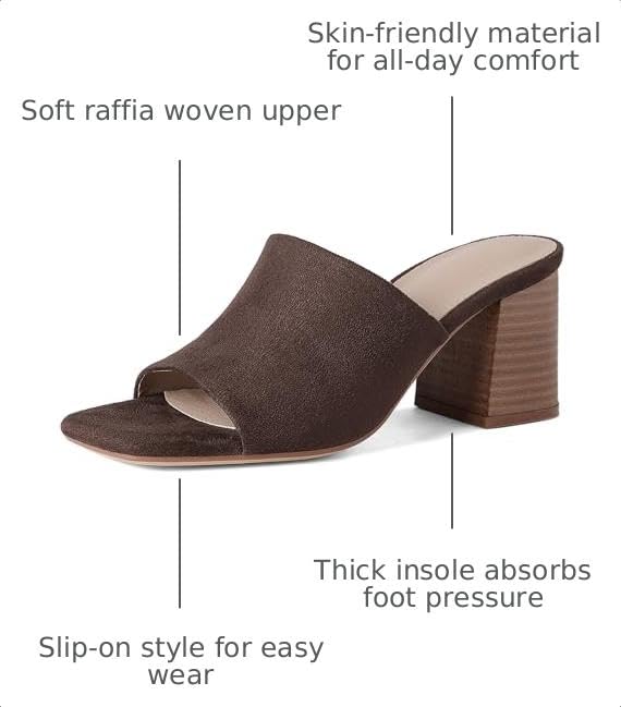 Image of Ancomafio Heeled Sandals for Women,Raffia Sandals 2026 Chunky Heels Square Toe Mules Block Summer Shoes Slip On