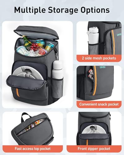 TOURIT Cooler Backpack 30 Cans Lightweight Insulated Backpack Cooler Leak-Proof Soft Cooler Bag Large Capacity for Men Women to Picnics, Camping, Hiking, Beach, Park or Day Trips (Dark Gray)