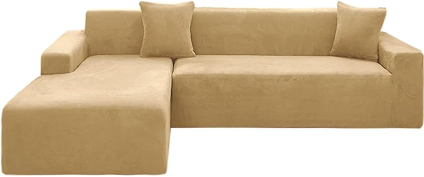 Couch Cover for Sectional Sofa L Shape,2-Piece Sofa Covers Non Slip 2+2 Seat Chaise Furniture Protector Couch Slipcover Great for Kids & Pets Camel Color