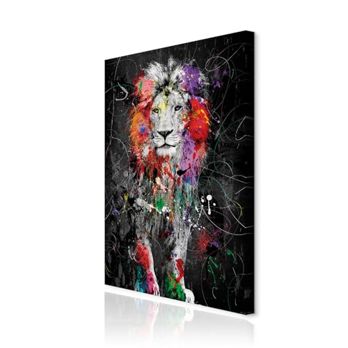 decomonkey - Tableau Acoustique Animaux Abstrait 80x120 1 Pièce - Impression sur Toile Décoration Maison Isolation Peinture Phonique Déco Bureau Abstraction aquarelles coloré chats lions animaux