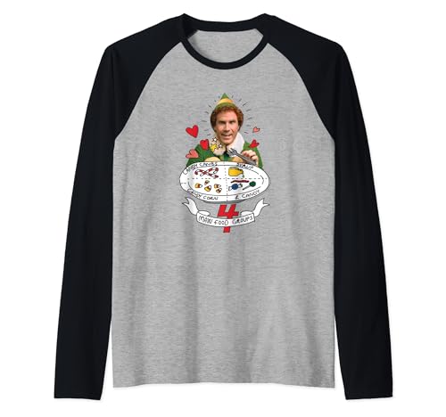 Elf 4 Main Food Groups Christmas Raglan Baseball Tee