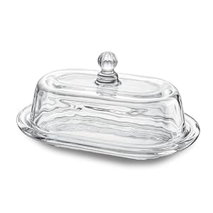 7 inch Glass Butter Dish with Lid, Clear Covered Butter Dish for Countertop, Elegant Butter Holder for Kitchen Dining Table Decor