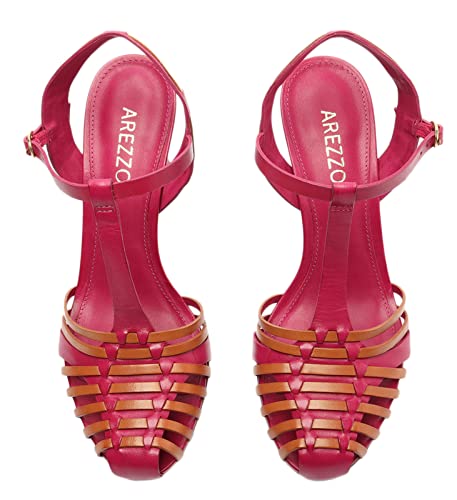 Arezzo Women's Maia T-Strap Chunky Heel Sandal, Fancy Pink/Light Hazelnut, Size 6.5 #TOP3