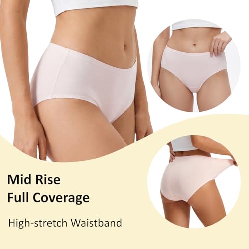 Image of MOSSRIVER Cotton Underwear for Women Hipster Panties Full Coverage Stretch Ladies Briefs Mid Rise Regular & Plus Size