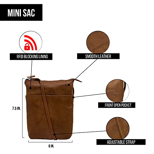 Image of ili New York Leather Mini Sac Crossbody - Genuine Leather Crossbody Bags for Women with RFID Blocking, Adjustable Strap