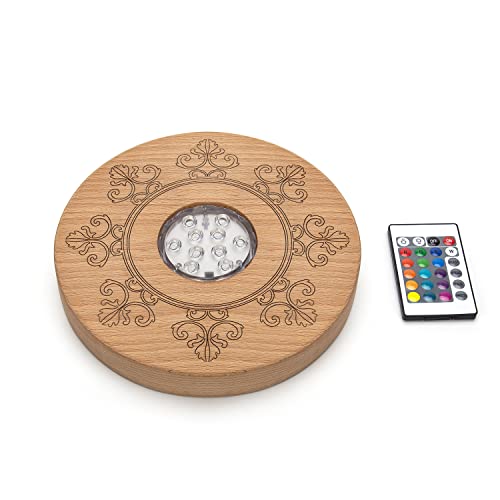 Shisha Untersetzer Led Wunderschön Geschnitztes Blumenmuster aus Hochwertigem Holz,22cm Durchmesser,Led Lampe und Fernsteuerung inklusive Passend zu Allen Arten von Shisha Set (Laserprägung) Cover