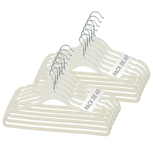 Mundo Home 60x Perchas De Terciopelo Beige Para Ropa - Perchas Con Ranura Para Hombro Y Gancho Giratorio 360 - Perchas Para Pantalones, Camisa, Vestidos - Colgadores De Ropa Antideslizante