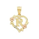 CaliRoseJewelry 10k Two-Tone Initial Heart Pendant for Women in Yellow and Rose Gold - Letter R