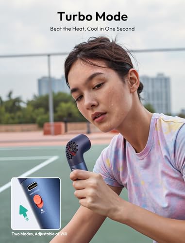 Image of Aecooly Portable Handheld Fan, Powerful Turbo Mini Fan, 19000 RPM High Speed Aero Ultra, 15H Max Cooling Time, 7 Speeds Aluminum Case, Pocket Rechargeable Personal Small Travel GIfts for Women -Blue