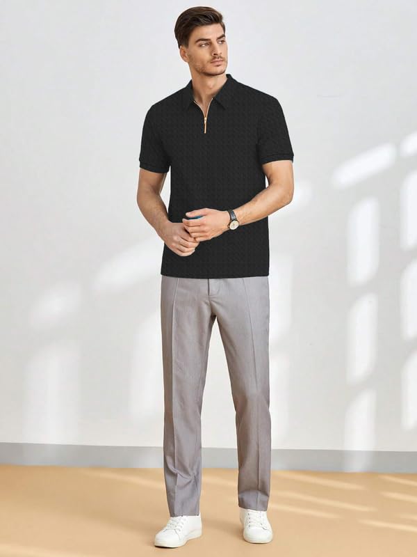 Image of KAJARU Men's Polyster Blend Regular Fit T-Shirt with Half Sleeve Chain Polo Collar V-Neck Standard Length and Classic Style