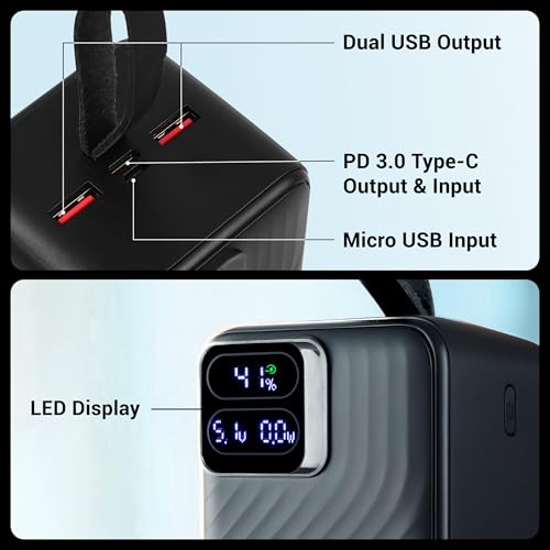Image of ZEBRONICS 50000 mAh Power Bank | 22.5W Super Fast Charging | PD 3.0 | Dual Type-C & USB-A | Output Indicator LED Display | Circuit Protection | Wave Texture Body | EnergiPOD 50R1 (Black)
