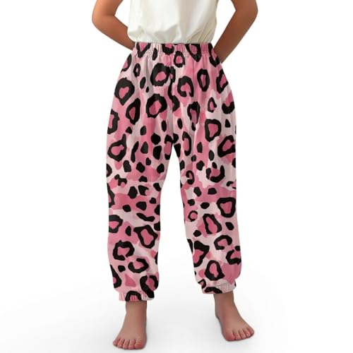 ORGYPET Girls Trousers Girls Wide Leg Pants L Slim Fit Warm Boys Lantern Trousers Boys Lantern Trousers for Girls Breathable Fabric for All Day Wear 2024, Pink Leopard Print