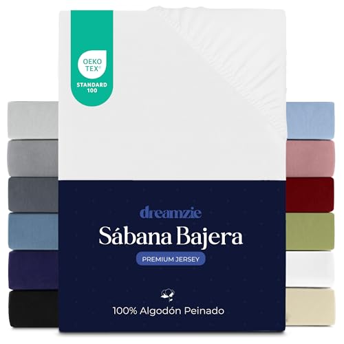 Dreamzie Sabanas 80x160 cm, Sabana Bajera Premium para Colchones de hasta 12 cm de Altura, 100% Algodon 150 g/m² - Blanco - Certificada sin Productos Químicos (Oeko Tex)