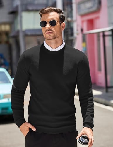 COOFANDY Mens Dress Pullover Sweater Lightweight Waffle Knit Sweater Slim Fit Crewneck Business Casual Sweater Black - Image 2