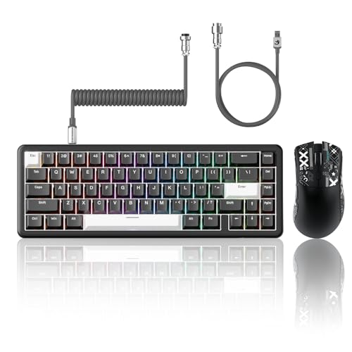 MAMBASNAKE×ATTACK SHARK X65HE+R1 Q[~OL[{[h}EXZbg 65% CsbhgK[ RGB 8K|[O[g / y59g }EX PAW3311 18000DPI 2.4G/Bluetooth 