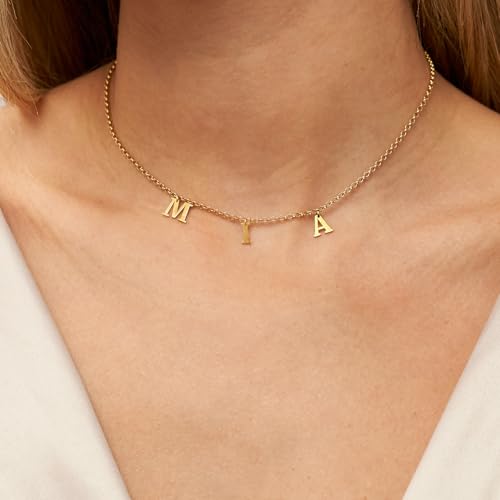 Personalized Choose Your Style Name Necklace - Custom Nameplate Pendant - Dainty Gift for Her, Women - Gift for Mother's Day, Christmas, Birthday (Hanging Initials, Gold Vermeil) - Thumbnail 5