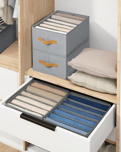 DIMJ Large Wardrobe Clothes Organizers - Foldable Closet Clothing Organizer for Jean Sweater Shirt Pants Underwear Bra, Divided Clothes Drawer, Grey Closet Shelf Organizer Boxes - Image 5