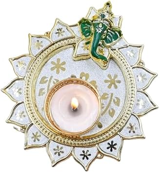Pack of 10 Lord Ganesha Tea Light Candle Holders for Diwali Decoration Traditional Religious Ganesh Diya for Home/Office