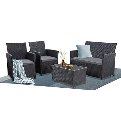 4 Piece Patio Furniture Set,Outdoor Wicker Conversation Sets,Rattan Sectional Sofa w/Coffee Table,Seat Cushions for Backyard Porch Garden Poolside