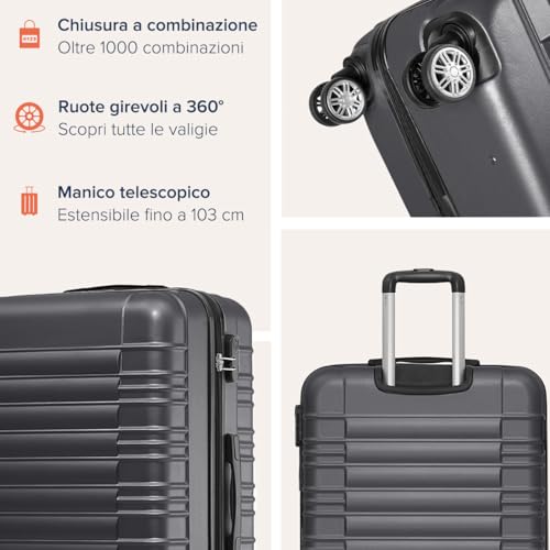 Trvlmore Set Valigie Rigide - Valigia Da Stiva - Set Valige - Valigia Da Viaggio - Set Valigie Set Trolley - Set 3 Valigie - Tris Valigie - Grigio - 10