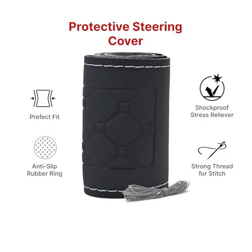 Image of Leather 25CM Universal Fit Car Steering Wheel Cover, Elastic Breathable and Odorless (Black-1)