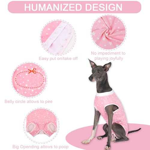 Image of Dog Surgery Suit Female Spay Recovery Suit for Dogs Surgical Recovery Suit for Female Dog Neuter Recovery Suit Male Dogs Onesie for Surgery Fits Small Medium Dog Pink Star /Large