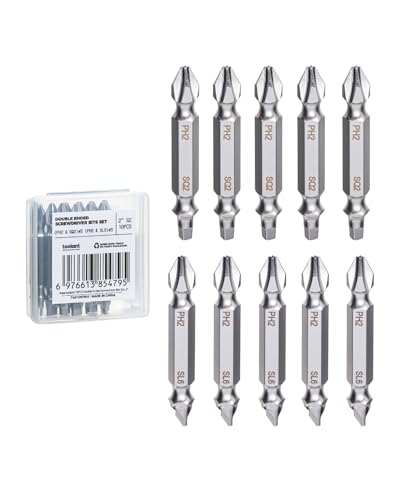 Image of toolant 10pcs Double-Ended Screwdriver Power Bit Set,Mixed Reversible Power Driver Bits,2 Inch Two Sides PH2 /SQ2 /SL6 Screwdriver Bit Tips With Storage Case