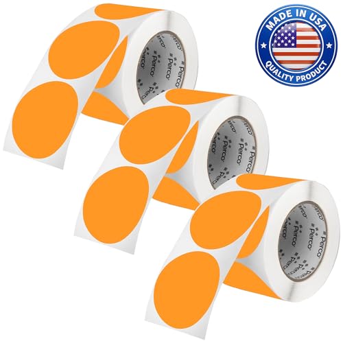 Perco Neon Orange Perforated Round Circle Dot Sticker 3-Inch Labels — 3 Rolls, 1,500 Stickers - Sale, Clearance & Limited-Time Offer Signage, High Visibility - Made in USA
