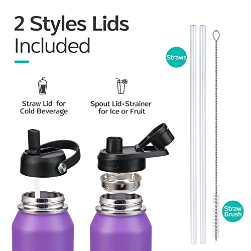 Venture Pal Insulated Water Bottle, 32Oz Leak-Proof Vacuum Thermos With Strainer, Straw & Spout Lid For Sports #TOP3