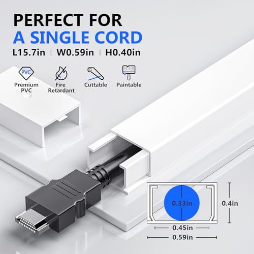 Image of Delamu One-Cord Cable Concealer Channel, 15.7 inch Mini Cable Hider Management System, Paintable Raceway Kit for Hiding Single Cords - 10 Pack, White (Mix)