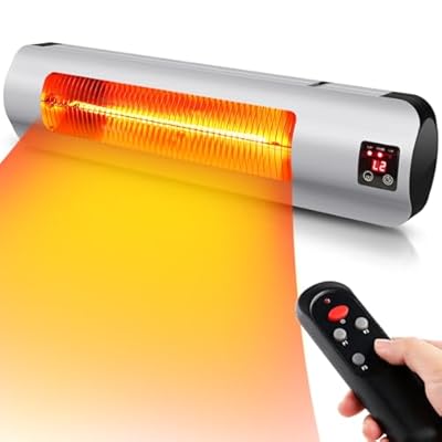 FLAMEMORE Outdoor Patio Infrared Heater, 1500W Wall Mount Electric Heater With Carbon Tube Heating, Aluminum Alloy Frame Material Infrared Space Heater, Remote Control & Super Quiet