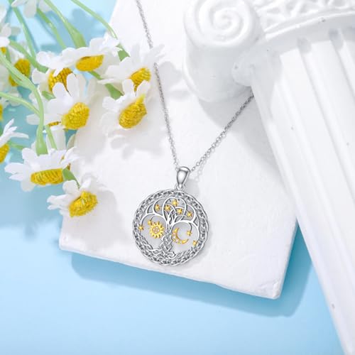 Diamond Sun and Moon Tree of Life Necklace for Women in 925 Sterling Silver4