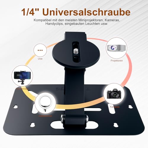 Salange Mini Beamer Halterung Ständer Tisch, Mehrwinkel Projector Base Stand Decke Wand, 360°Drehung Wandhalterung,Passend für Projektoren mit 1/4 Zoll Gewindeanschluss, Schwarz