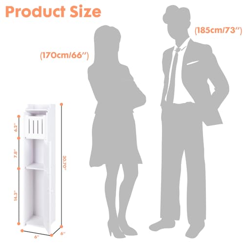 ShellKingdom Toilet Paper Holder Stand, Bathroom Storage Cabinet with Doors and Shelves, Slim Storage Cabinet for Bathroom Small Spaces Corner Shelf Organizer - White by ShellKingdom - Image 7