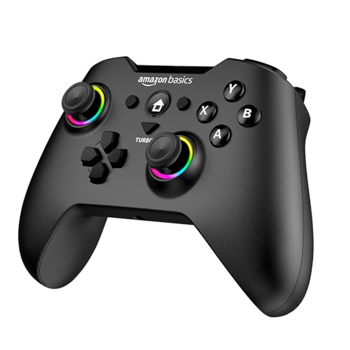 Amazon Basics Pro Series Gamepad with Bluetooth and RGB | 2.4GHz & Wired Modes | Dual Vibration | 6-Axis Gyroscope | Compatible with Switch | Android | PS3 | Windows | Type-C Charging | Black