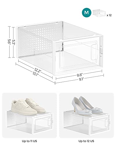 SONGMICS Shoe Boxes, Pack of 12 Shoe Storage Organizers, Stackable Clear Plastic Boxes for Closet, Sneakers, 9.1 x 13.1 x 5.6 Inches, Fit up to US Size 11, Transparent and White ULSP12SWT 8 SONGMICS Shoe Boxes, Pack of 12 Shoe Storage Organizers, Stackable Clear Plastic Boxes for Closet, Sneakers, 9.1 x 13.1 x 5.6 Inches, Fit up to US Size 11, Transparent and White ULSP12SWT - Image 6