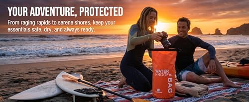 Bolsa seca profesional impermeable de PVC 500D color naranja con cierre enrollable y anilla en D, capacidad 5 litros, para rafting, kayak, senderismo y playa miniatura 6
