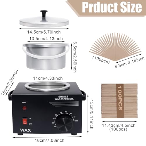 Image of Electric Wax Warmer Machine for Body Hair Removal Hot SPA Aluminum Heater with Wooden Wax Sticks-Single Pot (Black)