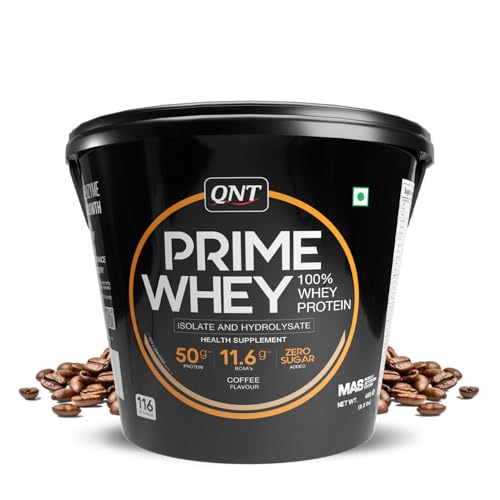 Image of QNT Prime Whey Protein Powder - Coffee | 25g Protein Per Scoop | Whey Isolate, Concentrate & Hydrolysate Blend | 116 Servings | Muscle Growth, Recovery & Strength | 4kg