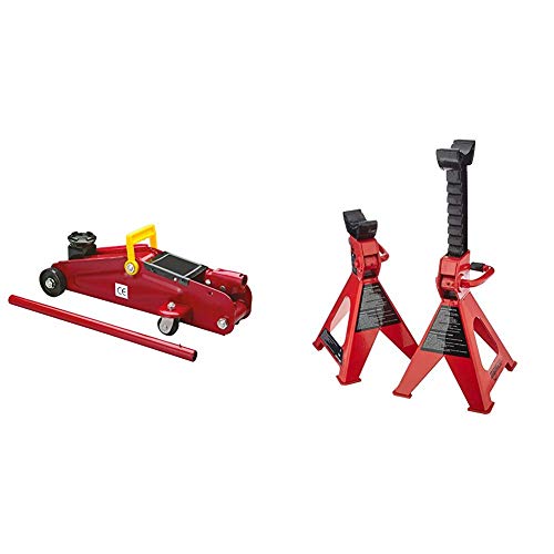 Cartrend 7740014 Cric Hydraulique à roulettes 2 T & Amazon Basics 1 Paire de chandelles en Acier - Capacité 3 tonnes